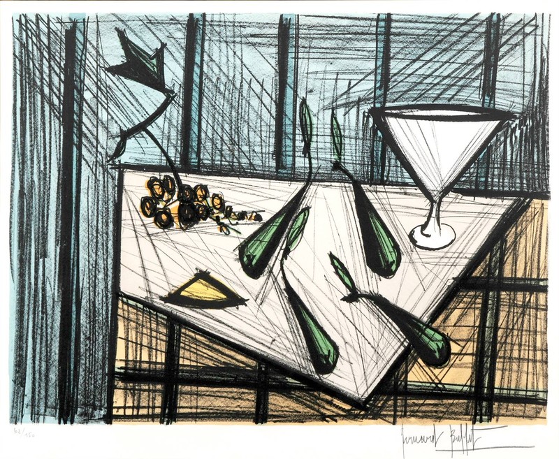 베르나르 뷔페-Still Life with Pear and Glass
