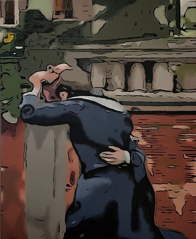 비를 피해 달리는 두 소녀